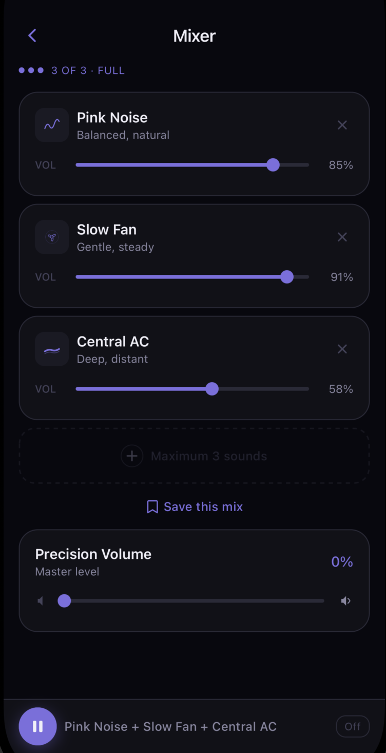 Veil mixer showing active sound mix